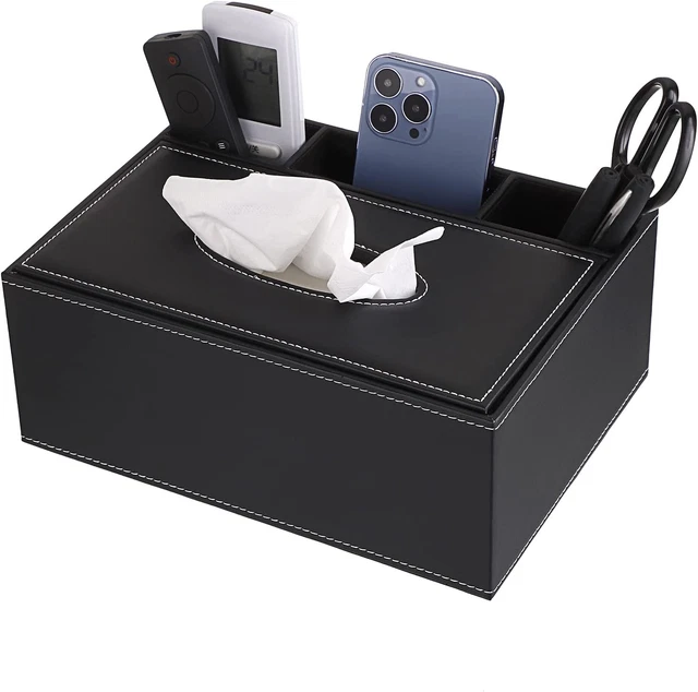 PU Leather Rectangular Tissue Box Cover - Multifunctional Tissue Box Holder with