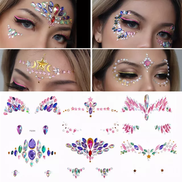 3D Shiny Crystal Face Gem Adhesive Glitter Jewel Tattoo Sticker Festival F