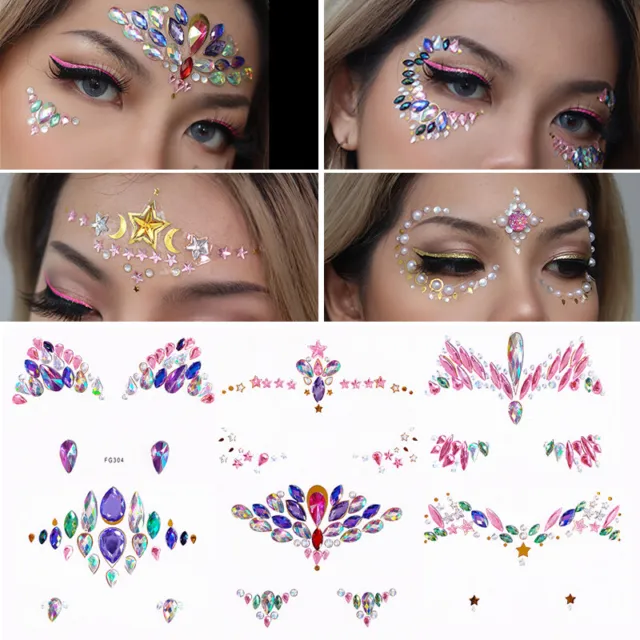 3D Shiny Crystal Face Gems Adhesive Glitter Jewel Tattoo Sticker Festival 。