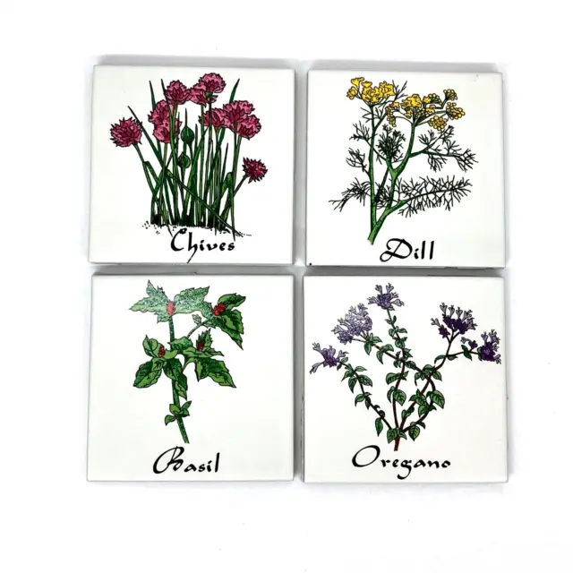 Vintage Ceramic Tiles Botanical Spices Backsplash Coasters Trivet 3.85" Square