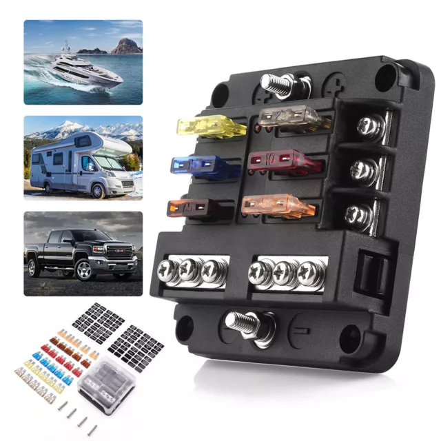 6 Way Blade Fuse Box Block FuseBox Holder Auto Marine Bus Bar Car Kit 12V-32V UK