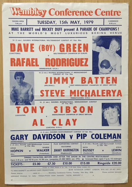 Superb Rare Tony Sibson V Al Clay + Green Vintage Original Handbill Poster 1979!