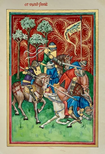 Hand-painted old look miniature painting illuminated manuscript medieval codex