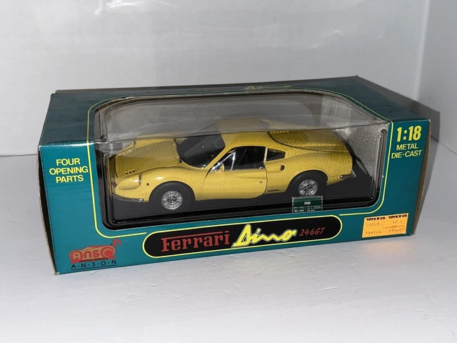 ANSON (Rare) '69 Yellow Ferrari 246GT Dino Coupe 1:18 Die Cast-In Vintage Box ANSON (Rare) '69 Yellow Ferrari 246GT Dino Coupe 1:18 Die Cast-In Vintage Box