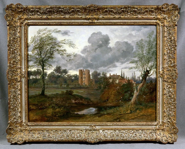 BEAUTIFUL 19TH CENTURY Castle Landscape (oil on canvas signed painting