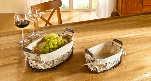 Füllkorb " Metallo ", 2er Set Cesto Intessuto Natura Manico Vino Bottiglie