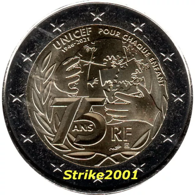 2 Euro Commemorativo Francia 2021 Fdc 75° Unicef