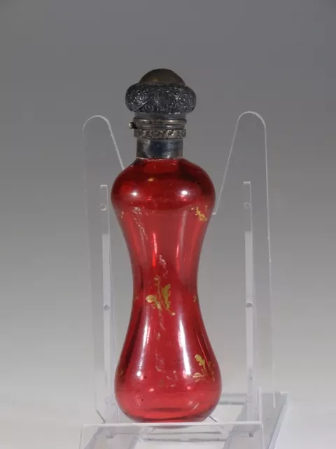 Antique Cranberry Glass Victorian Reclining Perfume Scent Bottle, c. 1880