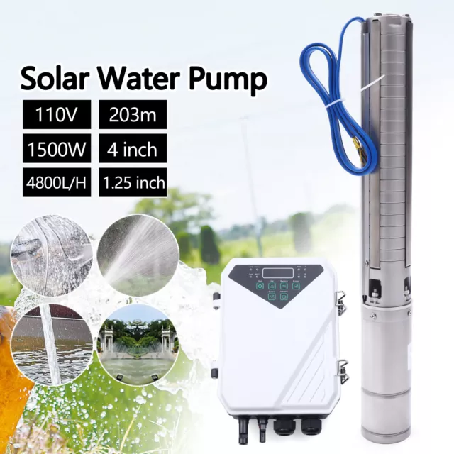 110V 1.5KW 4" DC Deep Bore Well Solar Water Pump Controller Kit Solar Water Pump