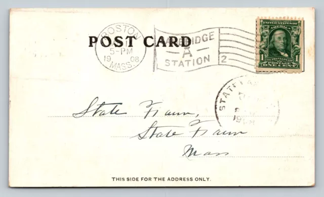 c1908 Boston To State Farm MA Postal Card Dover Stamping & Mfg. Co. Cambridge 1c