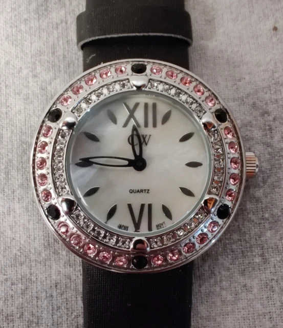 Charles Winston White Mother of Pearl Dial Black Satin Strap Ladies Watch