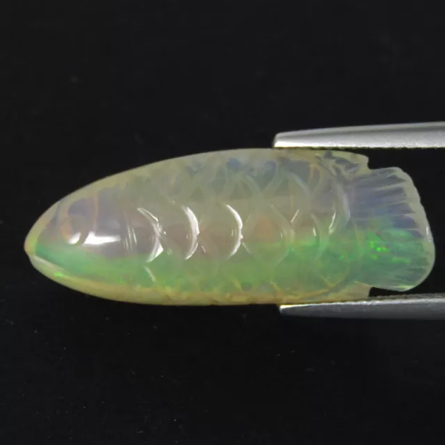 10.62Ct Artistic Natural Color Play Australian Opal Fish Carving Loose Gemstone 2