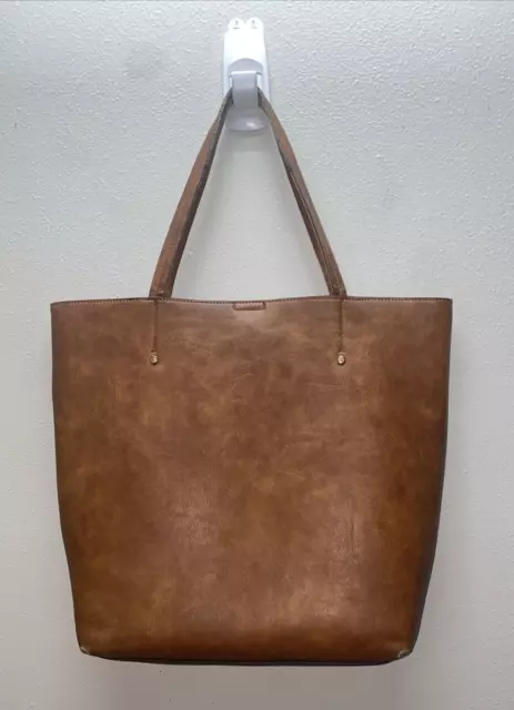 Sole Society Womens Large Leather Top Handle Tote Shoulder Bag Handbag Tan