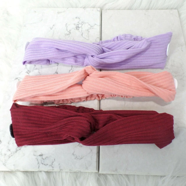 Lot of 3 Headband With Buttons For Face Mask - Purple, Burgundy, Pink