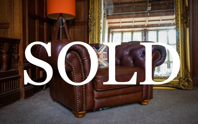 Victorian Style Antique Brown Leather Chesterfield Gentleman Club Wide Armchair