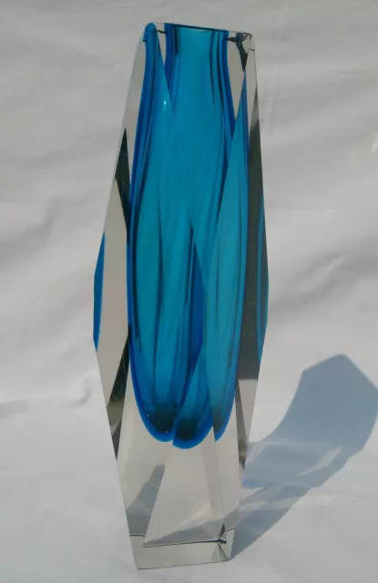 Vaso In Vetro Di Murano Sommerso Azzurro Blu Celeste - Stile Flavio Poli Cm 30,5