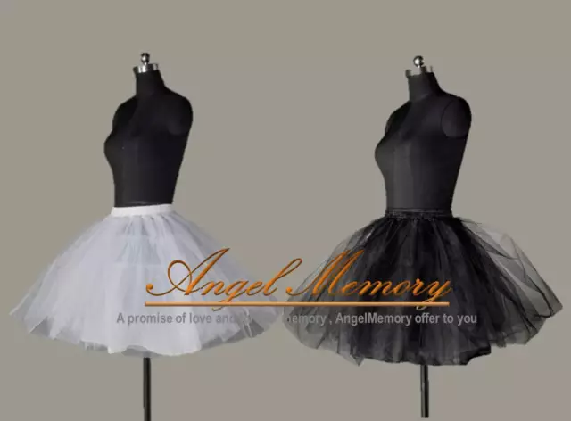 Black White Tulle Short Knee Lengt Crinoline Petticoat 3 Layer Underskirt US
