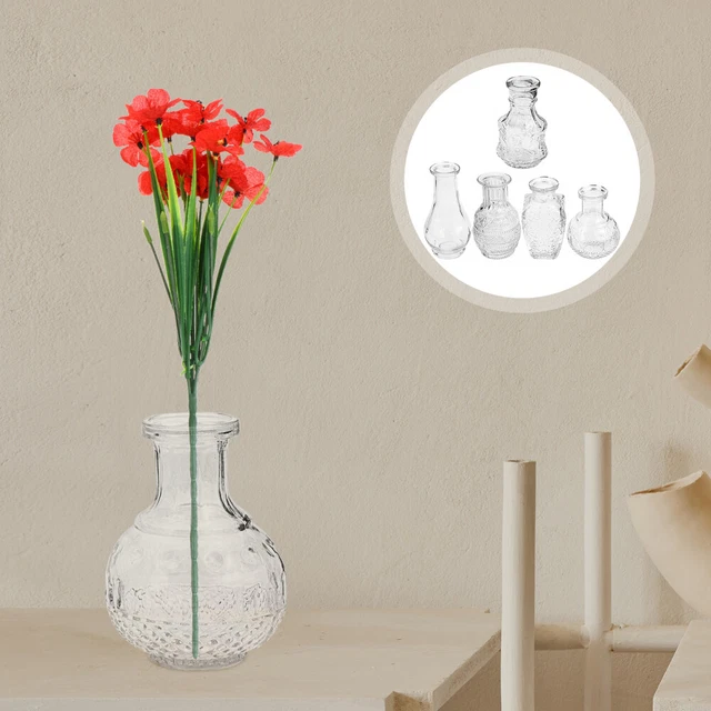 5Pcs Vase Kleine Knospe Vasen Vintage Retro Glas Vasen