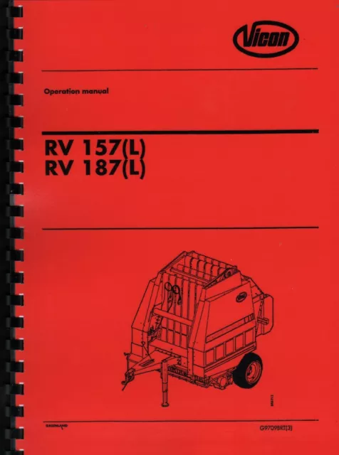 Vicon RV 157(L) RV 187(L) Round Baler Operator Instruction Manual Book