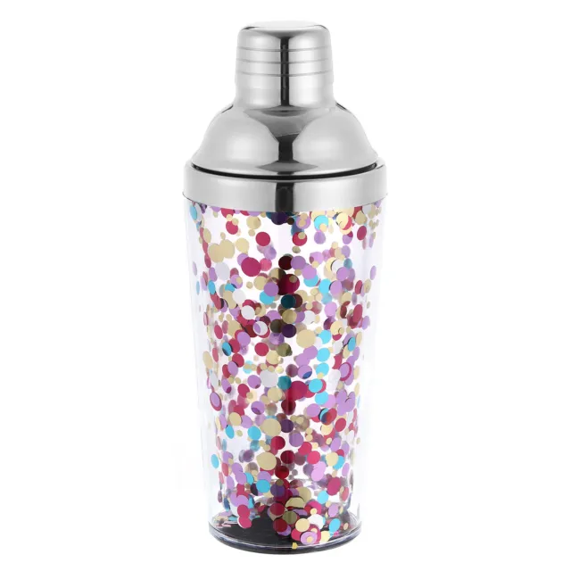 16OZ(450ml) Plastic Cocktail Shaker with Strainer, Stainless Steel Top, Colorful