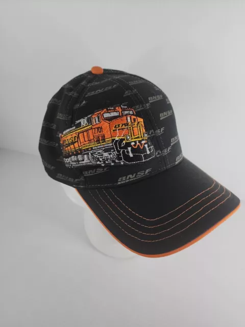 BNSF Railway Ball Cap Hat Black & Orange Adjustable All Over Print