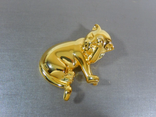 Anne Klein Snuggly Sleepy Kitty Cat Gold Tone  Brooch Pin In Evc