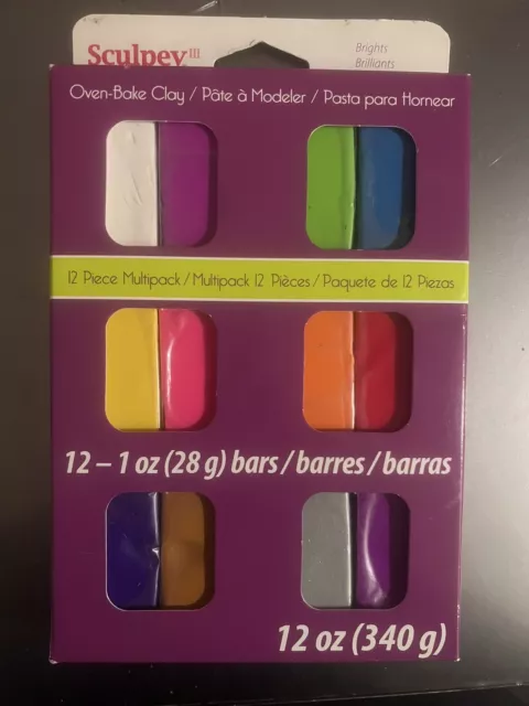 Sculpey III ~ Arcilla para hornear ~ Paquete múltiple de 12 piezas ~ Brillos ~ 12 Oz ~ NUEVO