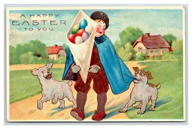 Easter eggs bouquet embossed dogs with man woman UNPOSTED nice germany