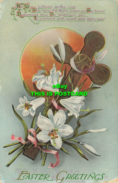 R605048 Easter Greetings. Cross and White Flowers. Wildt and Kray. Series No. 26