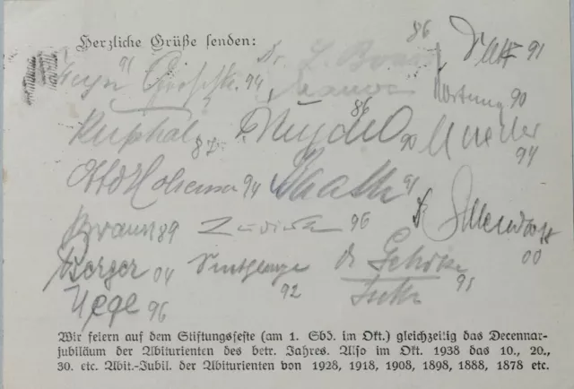 34499 Postcard From Bromberger Gymnasiasten-Abend Berlin 1938 With Signatures