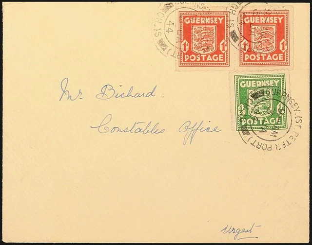 16909) Guernsey Mi.-Nr. 1 /2 Brief mit Stempel Guernsey (ST.PETER PORT)