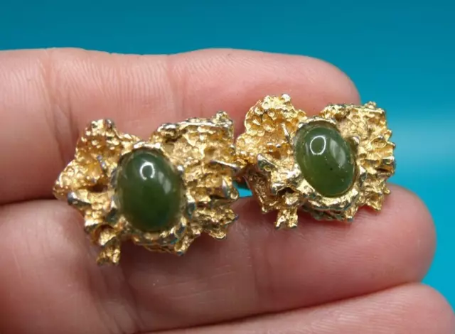 Vintage Jade Green Glass & Goldtone Cufflinks
