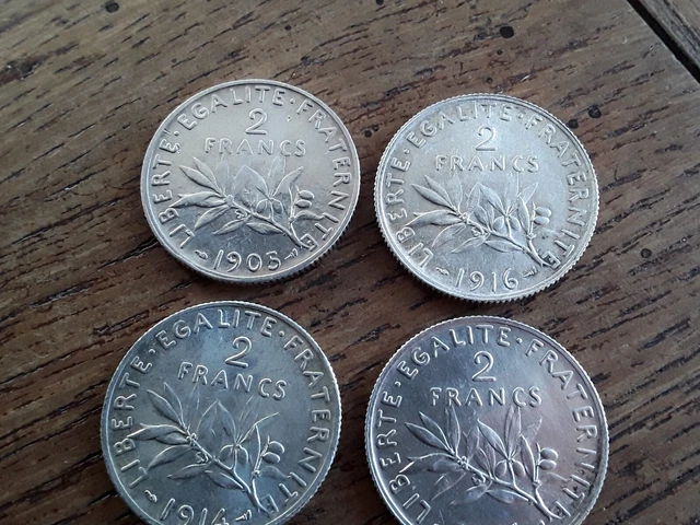 Lot # De 4 Pieces De 2 Francs Semeuse Argent 40 Gr