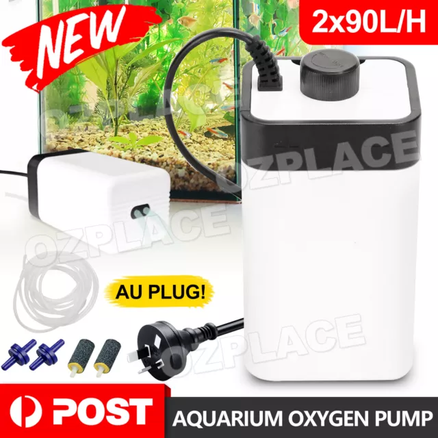 Aquarium Oxygen Pump Aqua Fish Tank Pond Air Bubble Disk Stone Aerator 2 Outlets