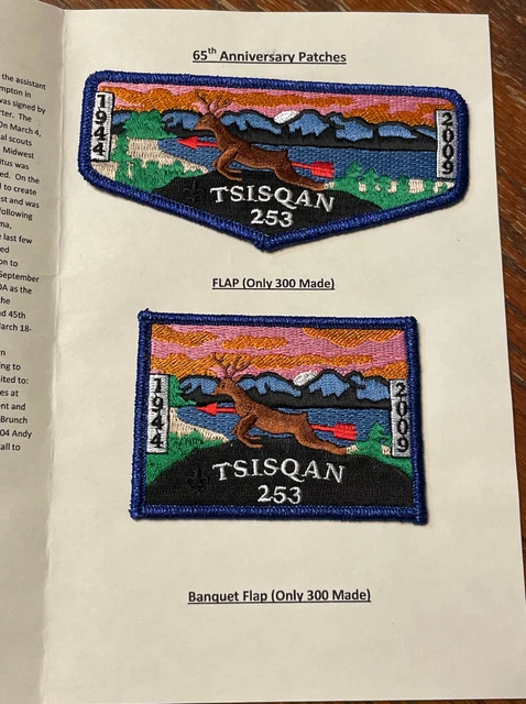 Boy Scout OA Lodge 253 Tsisqan Anniversary Patch Lot 2009