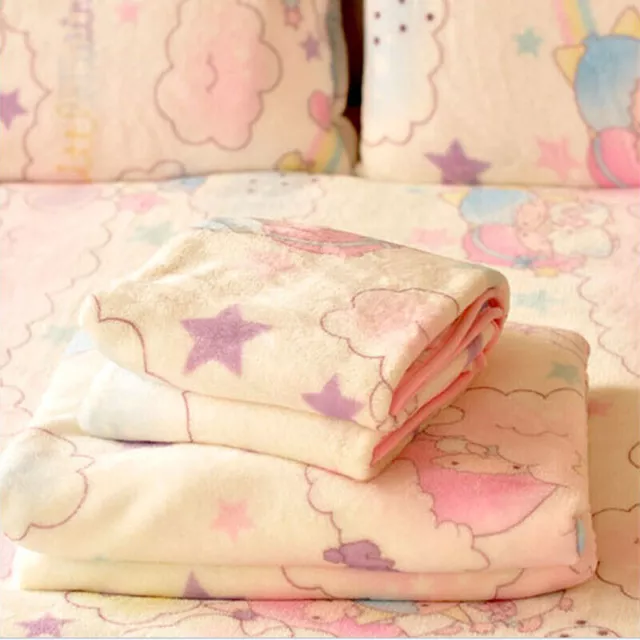 Anime Sanrio Little Twin Stars Flannel Blanket Bed Sheet Throw Plush Bedding UK