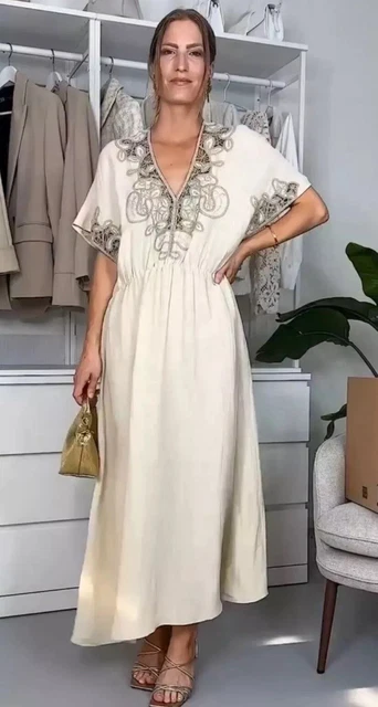 chinese dress ladies ZARA. Embroidered linen dress. Size M  Hibuy market