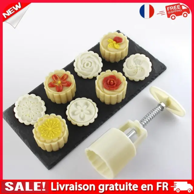 Fleurs 3D 1 Moule Mooncake + 6 Timbres Set Main Pression DIY Moule de Cuisson (A