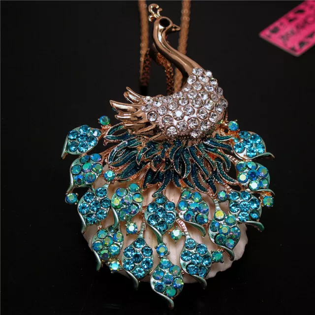 New Beautiful Blue Shiny Crystal Peacock Holiday gifts  Pendant Women Necklace
