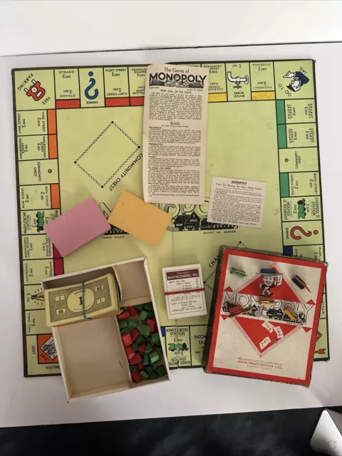 Vintage 1940's WWII War Time Monopoly Board Game Card Tokens Pieces