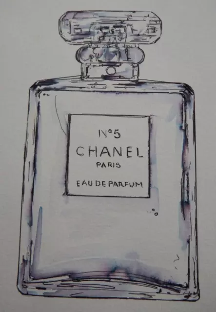 Original Pen & Ink Wash Drawing bottle of Coco Chanel Perfume