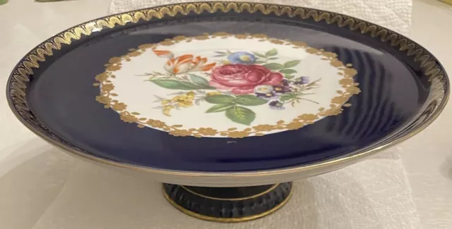Bareuther Waldsassen Cake Stand Echt Cobalt Footed Bavaria Germany 11.75”