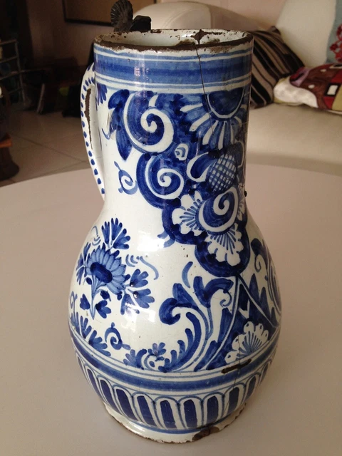 ANCIEN PICHET EN Faïence de HB QUIMPER décor Noir Jeune Bleu Perlé EUR