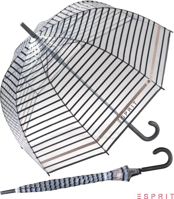 Esprit Regenschirm Glockenschirm durchsichtig transparent Automatik Streifen