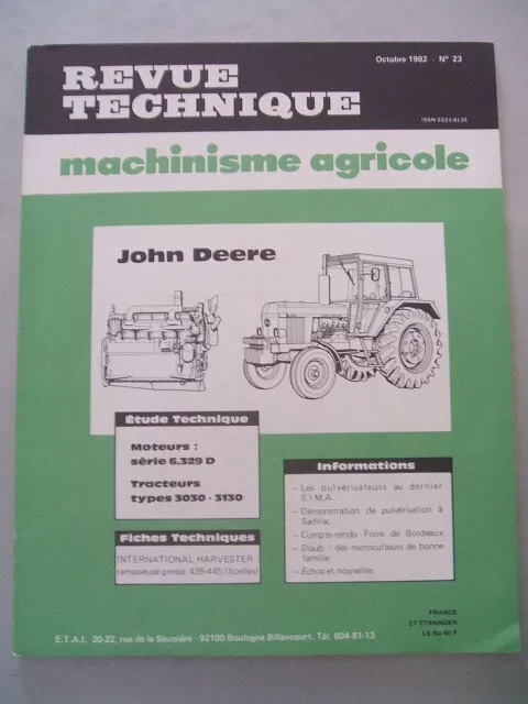 REVUE TECHNIQUE TRACTEUR JOHN DEERE 3030 3130 moteurs série 6.329 D