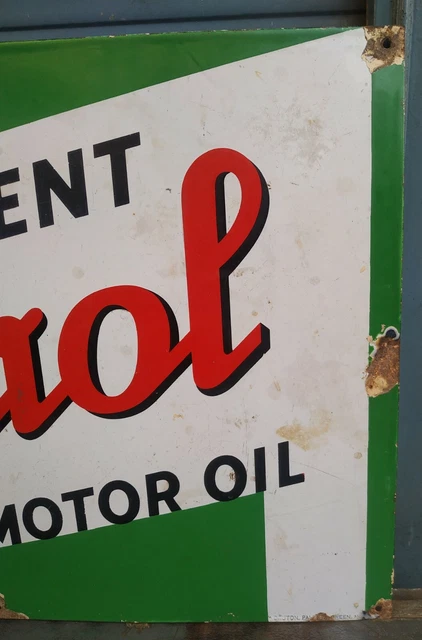 VINTAGE ORIGINAL CASTROL Motor Oil Wakefield Patent Porcelain Enamel Ad ...