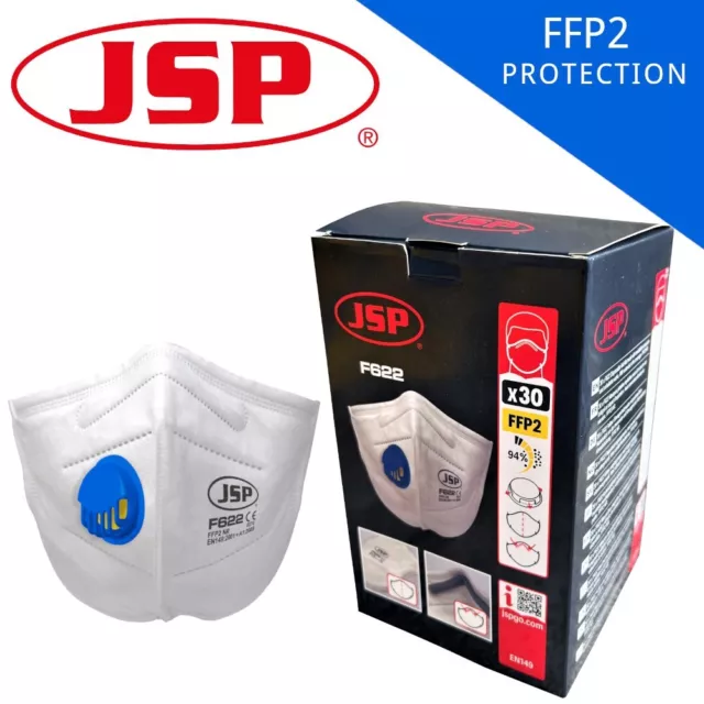 JSP 622 FFP2 Disposable Vertical Fold Flat Valved Dust Mask