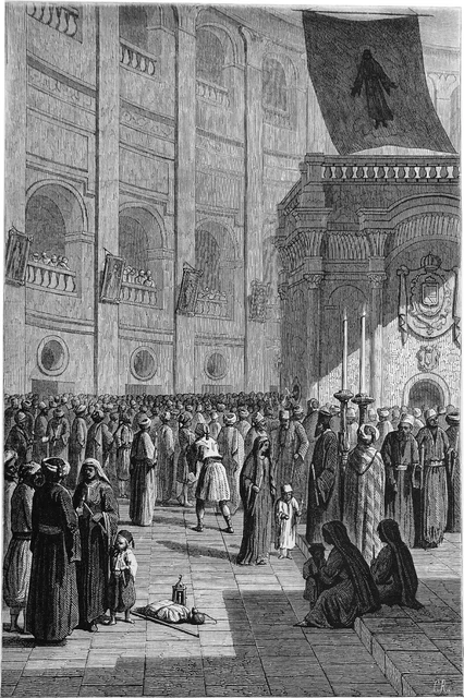 ÉGLISE SAINTSÉPULCRE (COUPOLE, TOMBEAU, MIRACLE du FEU SACRÉ) Gravure