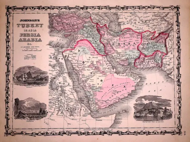 1863 Map ~ ARABIA - PERSIA, AFGHANISTAN, RED SEA ~ Johnson & Ward (14x18)-#1724