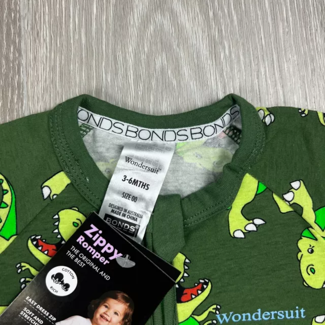 Bonds Wondersuit Zippy Romber Green Dinosaur T-Rex Size 3-6 Months (new) 3